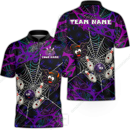 Custom Bowling Jersey Polo Shirt, Spider Bowling, Personalize Name and Team Name