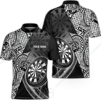 Customized Darts Polo Shirt, Black & White Tattoo Darts, Personalized Name Polo Shirt For Men - Perfect Gift For Darts Lovers, Darts Players