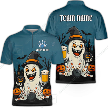 Custom Bowling Jersey Polo Shirt, Bowling Halloween Witch, Custom Bowling Jersey Team Shirt For Players With Name & Team Name
