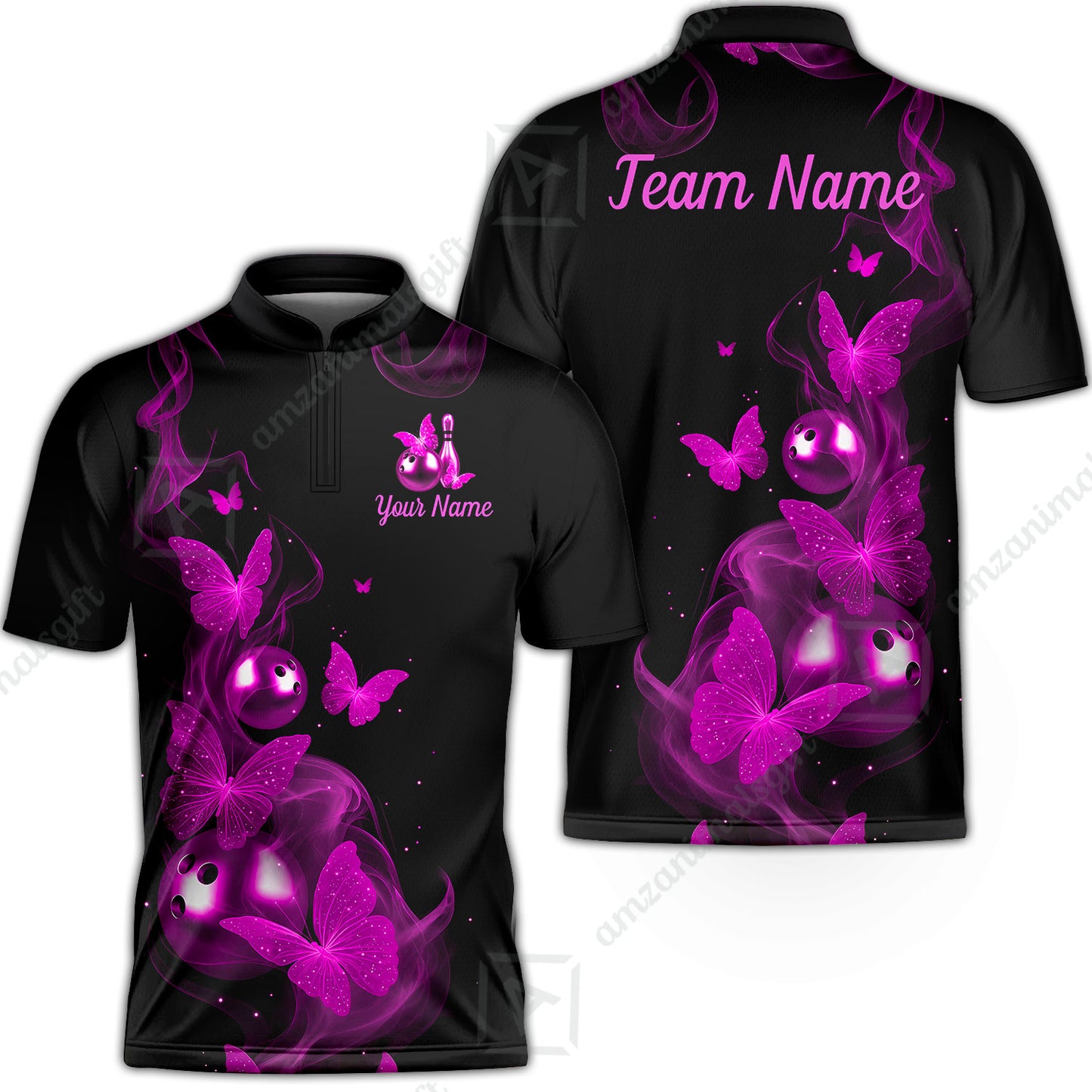 Custom Bowling Jersey Polo Shirt, Butterfly Bowling Smoke, Custom Bowling Jersey Team Shirt For Players With Name & Team Name