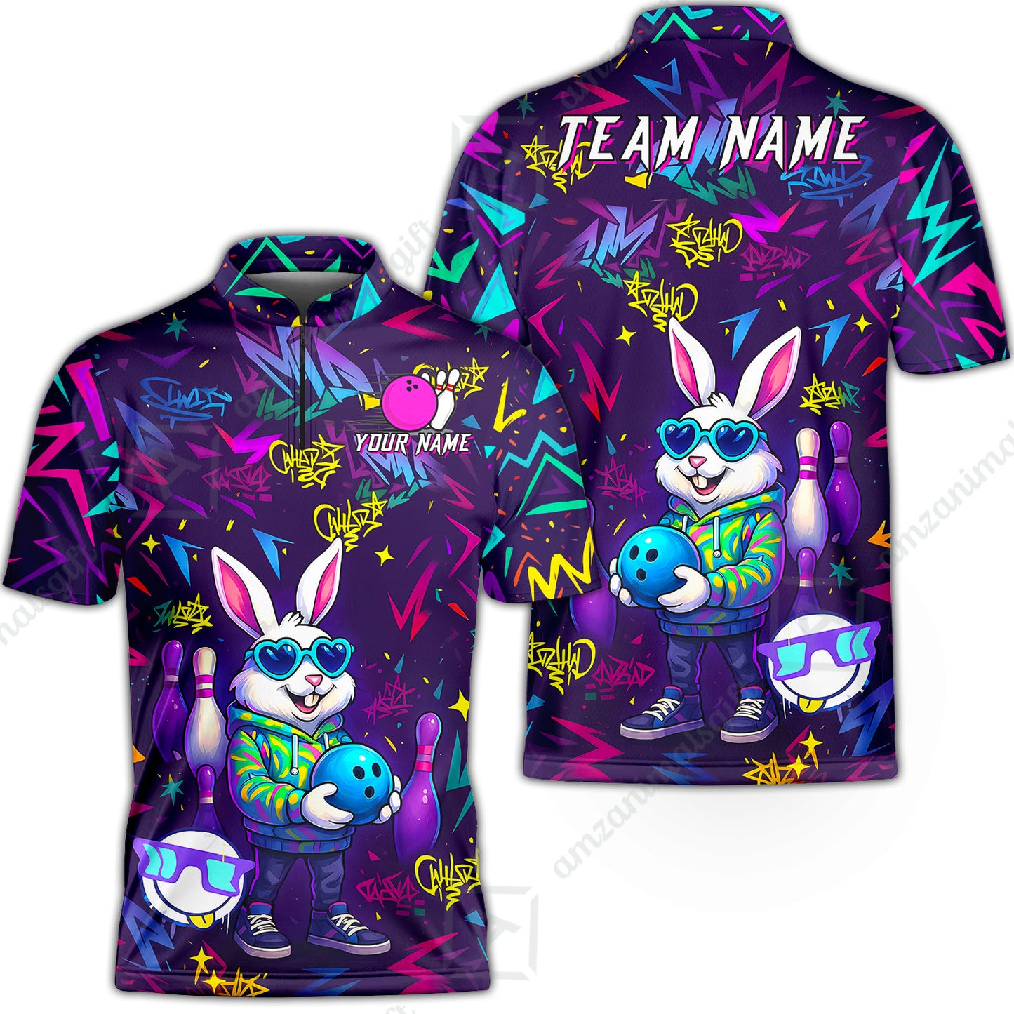 Custom Hip Hop Rabbit Bowling Jersey Polo Shirt, Custom Hip Hop Rabbit Bowling Jersey Team Shirt For Players With Name & Team Name