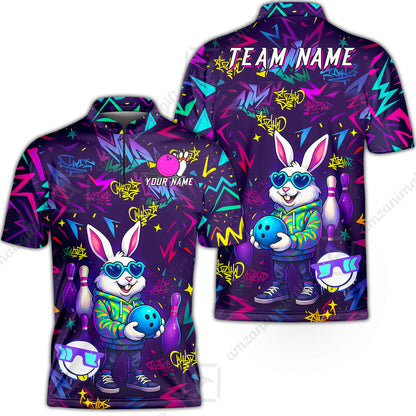 Custom Hip Hop Rabbit Bowling Jersey Polo Shirt, Custom Hip Hop Rabbit Bowling Jersey Team Shirt For Players With Name & Team Name