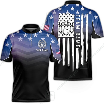 Custom Bowling Jersey Polo Shirt, Vertical Distressed Flag Chevron Gradient, Custom Bowling Jersey Team Shirt For Players With Name and Team Name