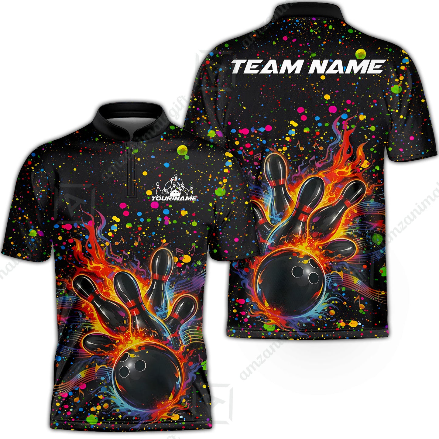 Custom Bowling Jersey Polo Shirt, Bowling Splash Paint Dot, Custom Bowling Jersey Team Shirt For Players With Name & Team Name