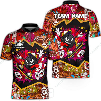 Customized Bowling Unisex Polo Shirt, Skater Bowling Ball Attack, Bowling Uniform, Personalized Name And Team Name
