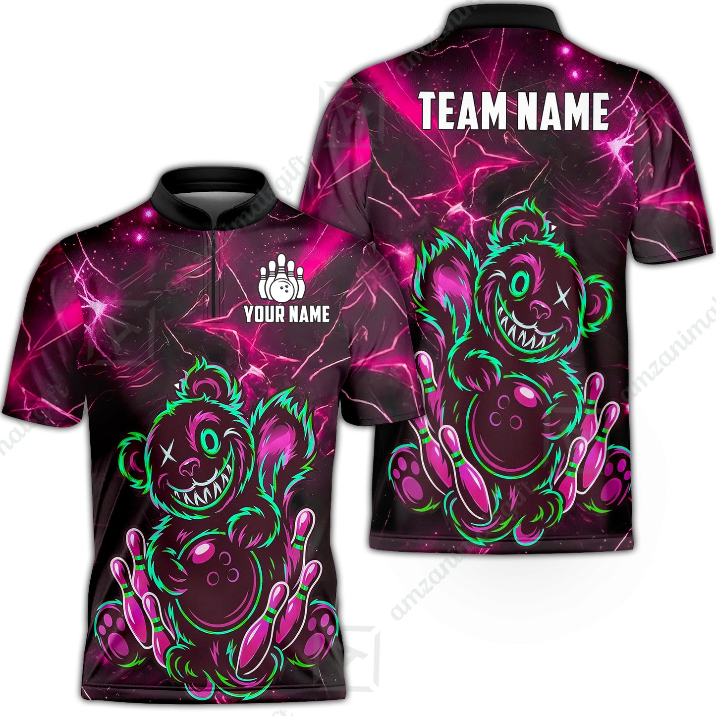 Custom Creepy Teddy Bowling Jersey Polo Shirt, Custom Creepy Teddy Bowling Jersey Team Shirt For Players With Name & Team Name