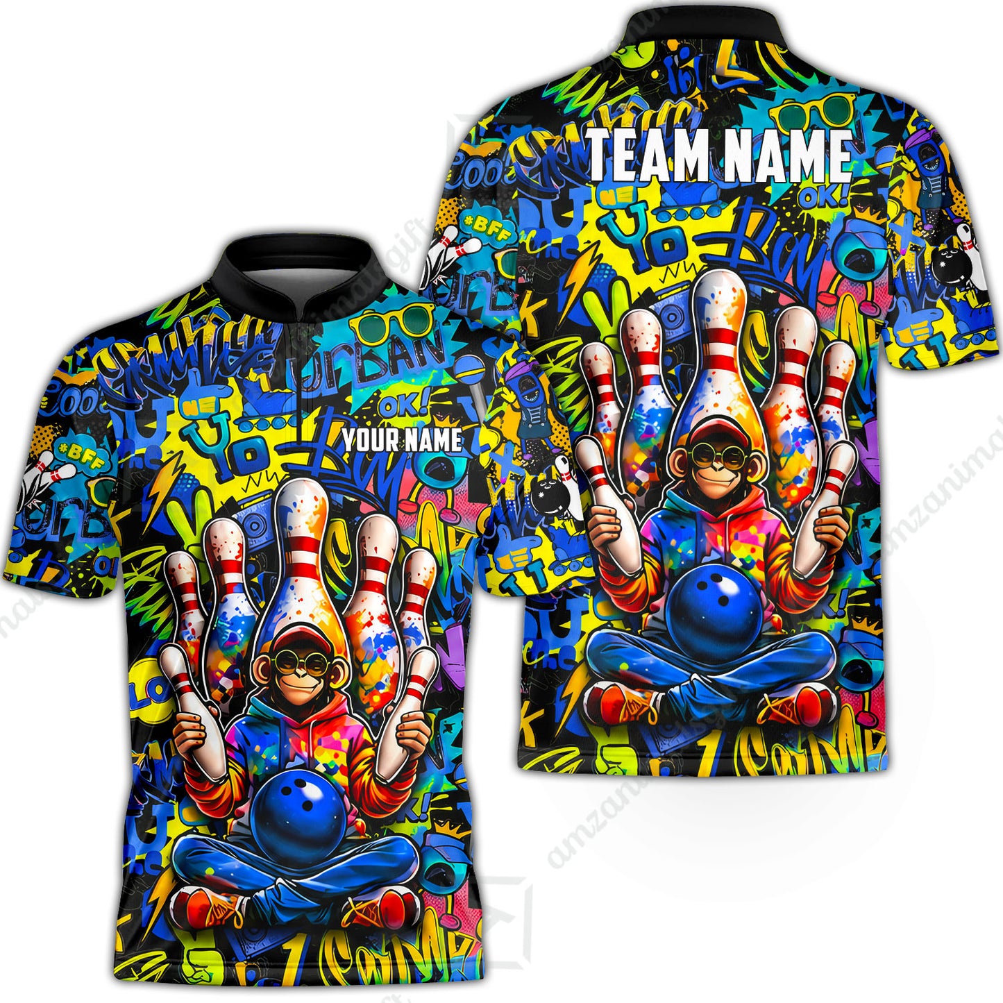 Custom Bowling Jersey Polo Shirt, Master Monkey Juggling, Custom Bowling Jersey Team Shirt For Players With Name & Team Name