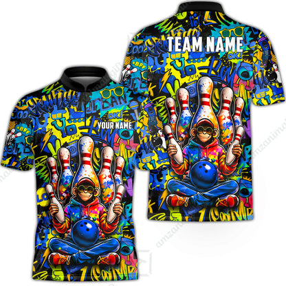 Custom Bowling Jersey Polo Shirt, Master Monkey Juggling, Custom Bowling Jersey Team Shirt For Players With Name & Team Name