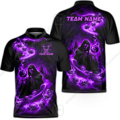 Custom Bowling Jersey Polo Shirt, Fiery Pool Shark, Custom Bowling Jersey Team Shirt For Players With Name & Team Name