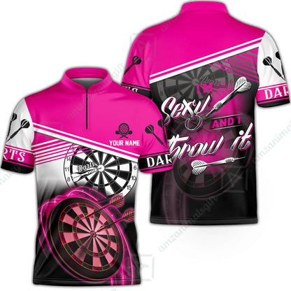 Darts Custom Name Men Polo Shirt, Dartboard Personalized Pink Men Polo Shirt Gift For Darts Lovers, Friend, Team, I'm Sexy And I Throw It