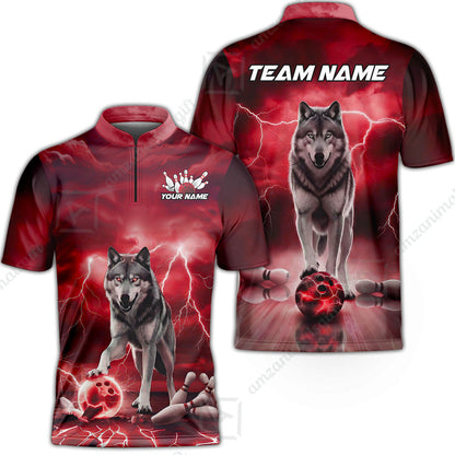 Custom Bowling Jersey Polo Shirt, Electric Wolf Bowling Custom Bowling Jersey Team Shirt For Players With Name & Team Name