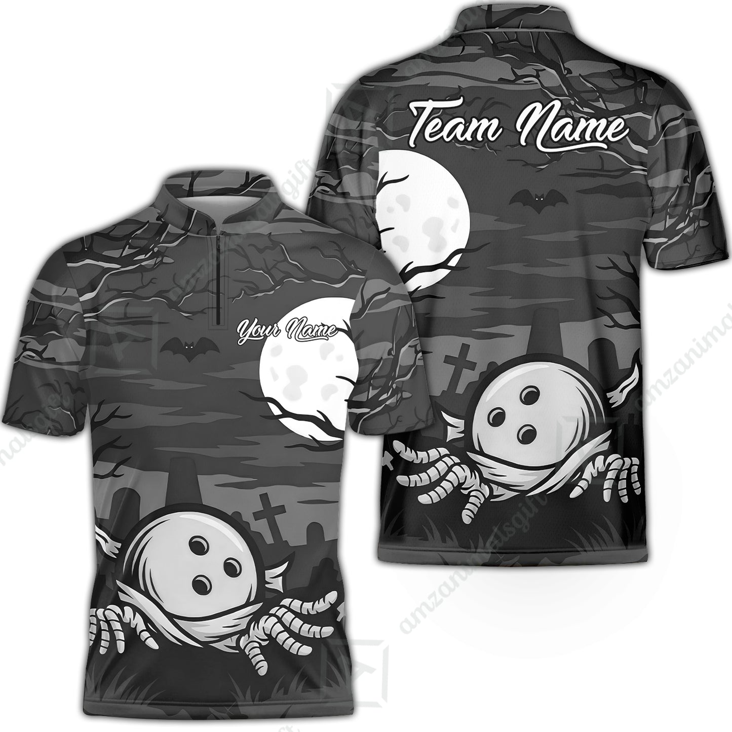 Customized Bowling Shirt, Bowling Halloween Mummy, Personalized Polo Shirt For Players With Name & Team Name