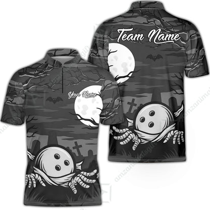 Customized Bowling Shirt, Bowling Halloween Mummy, Personalized Polo Shirt For Players With Name & Team Name