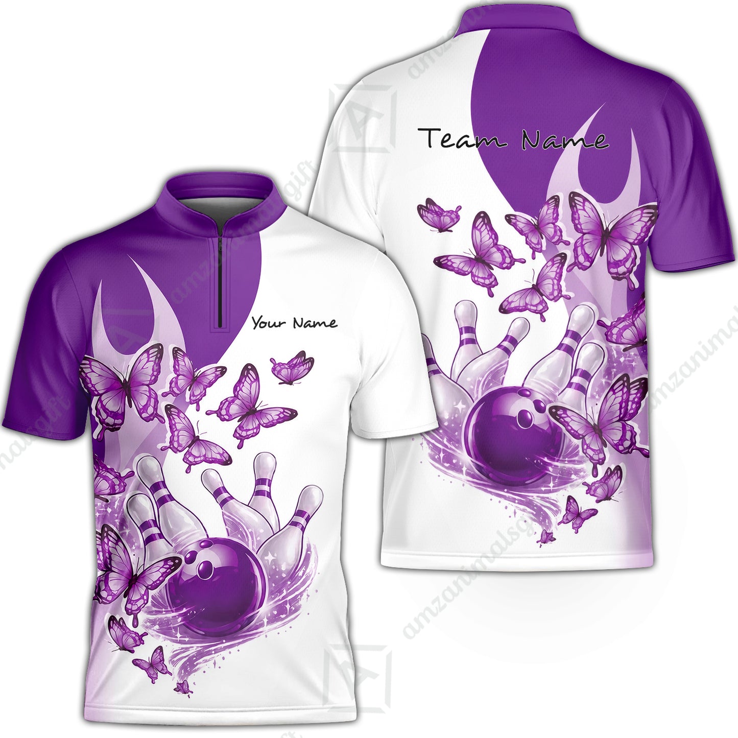 Custom Bowling Jersey Polo Shirt, Butterfly Strike, Personalized Name & Team Name