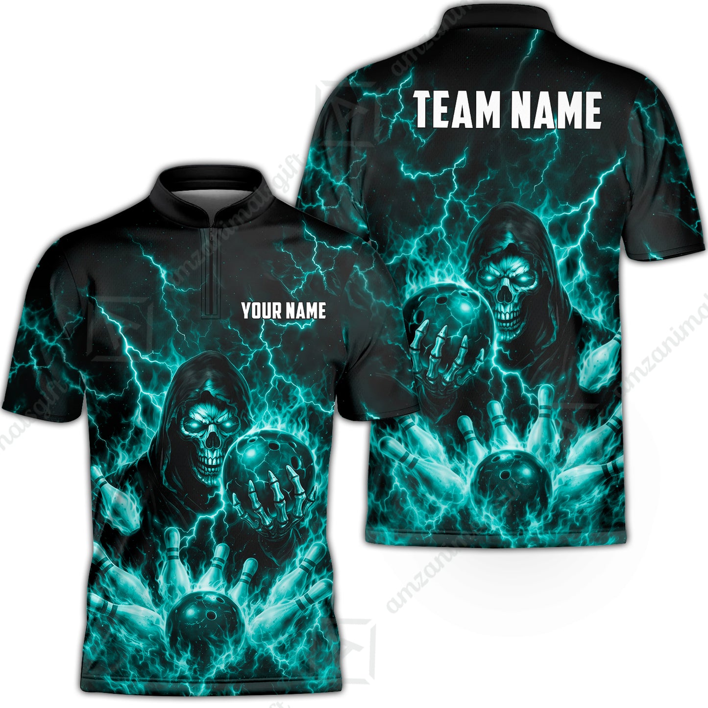 Custom Bowling Jersey Polo Shirt, Lightning Grim Reaper, Custom Bowling Jersey Team Shirt For Players With Name & Team Name