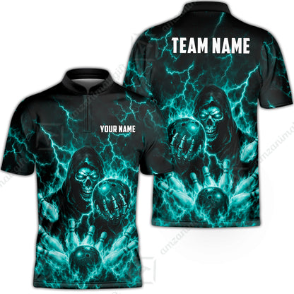 Custom Bowling Jersey Polo Shirt, Lightning Grim Reaper, Custom Bowling Jersey Team Shirt For Players With Name & Team Name