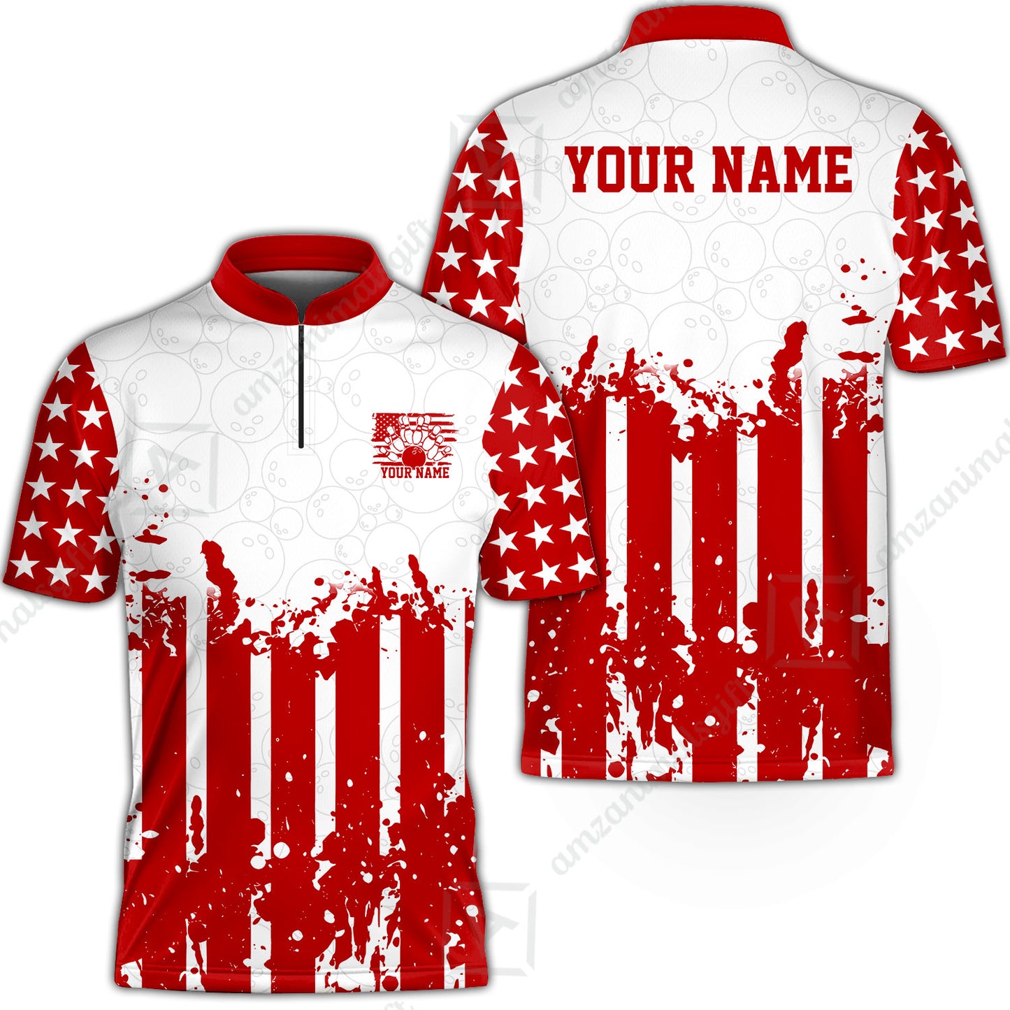 Custom Bowling Jersey Polo Shirt, Distressed Stars and Stripes Grunge, Custom Bowling Jersey Team Shirt For Players With Name and Team Name