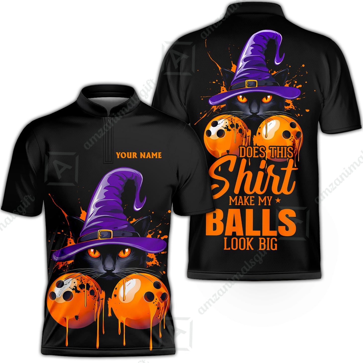 Custom Bowling Jersey Polo Shirt, Witch Cat Bowling, Does This Shirt Make My Balls Look Big, Personalized Name And Team Name