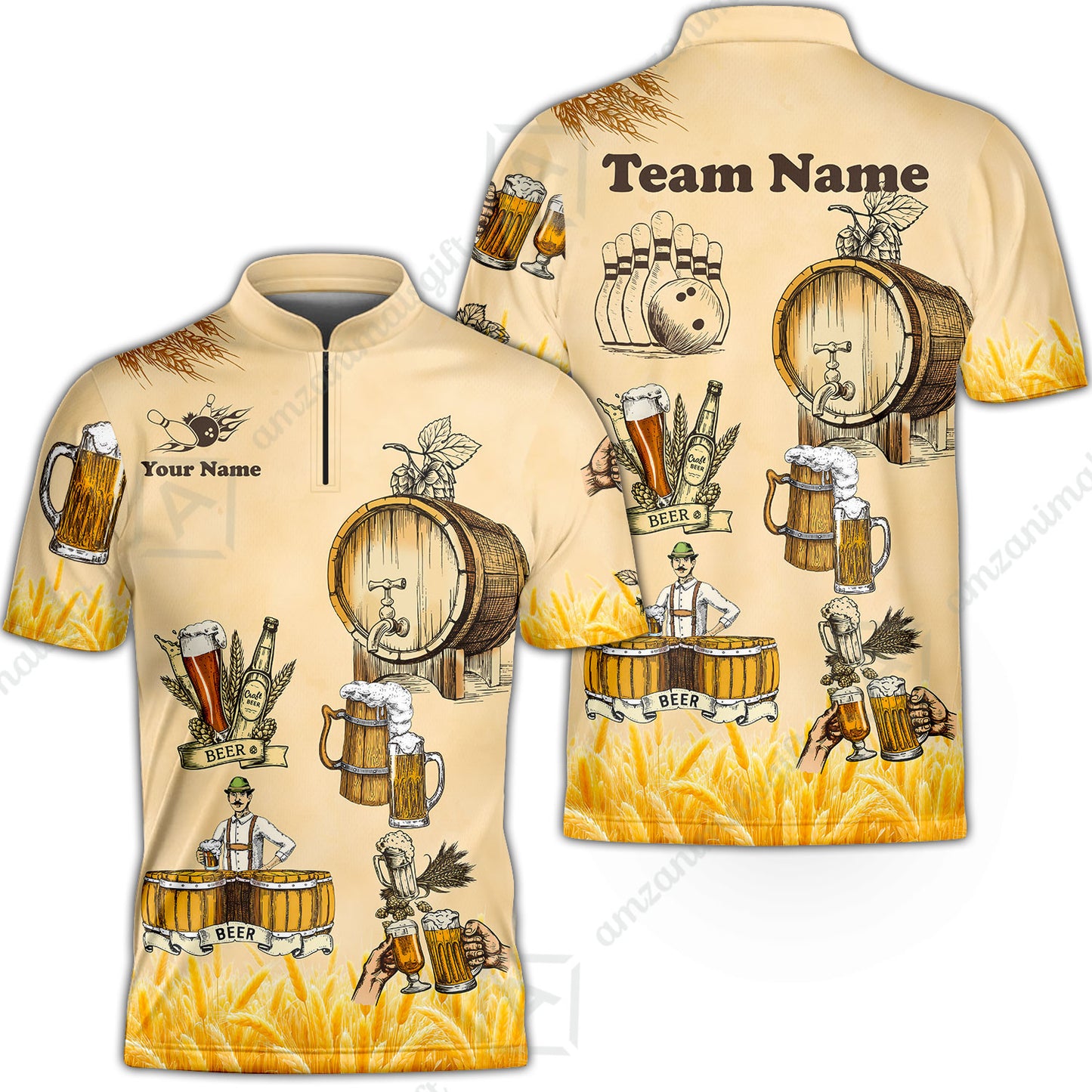 Custom Bowling Jersey Polo, Beer 3 Scale, Custom Bowling Jersey Team Shirt For Players With Name & Team Name