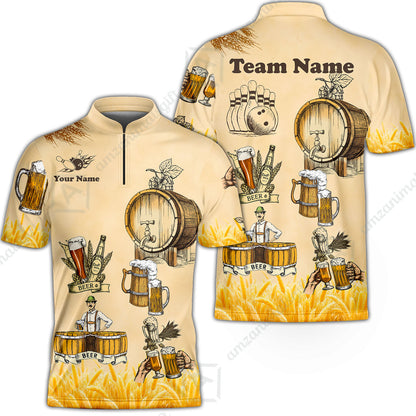 Custom Bowling Jersey Polo, Beer 3 Scale, Custom Bowling Jersey Team Shirt For Players With Name & Team Name