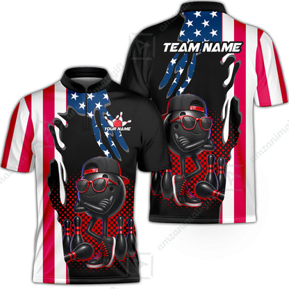 Custom Bowling Jersey Polo Shirt, Cool Hip Hop Patriotic Ball Mascot, Custom Bowling Jersey Team Shirt For Players With Name and Team Name