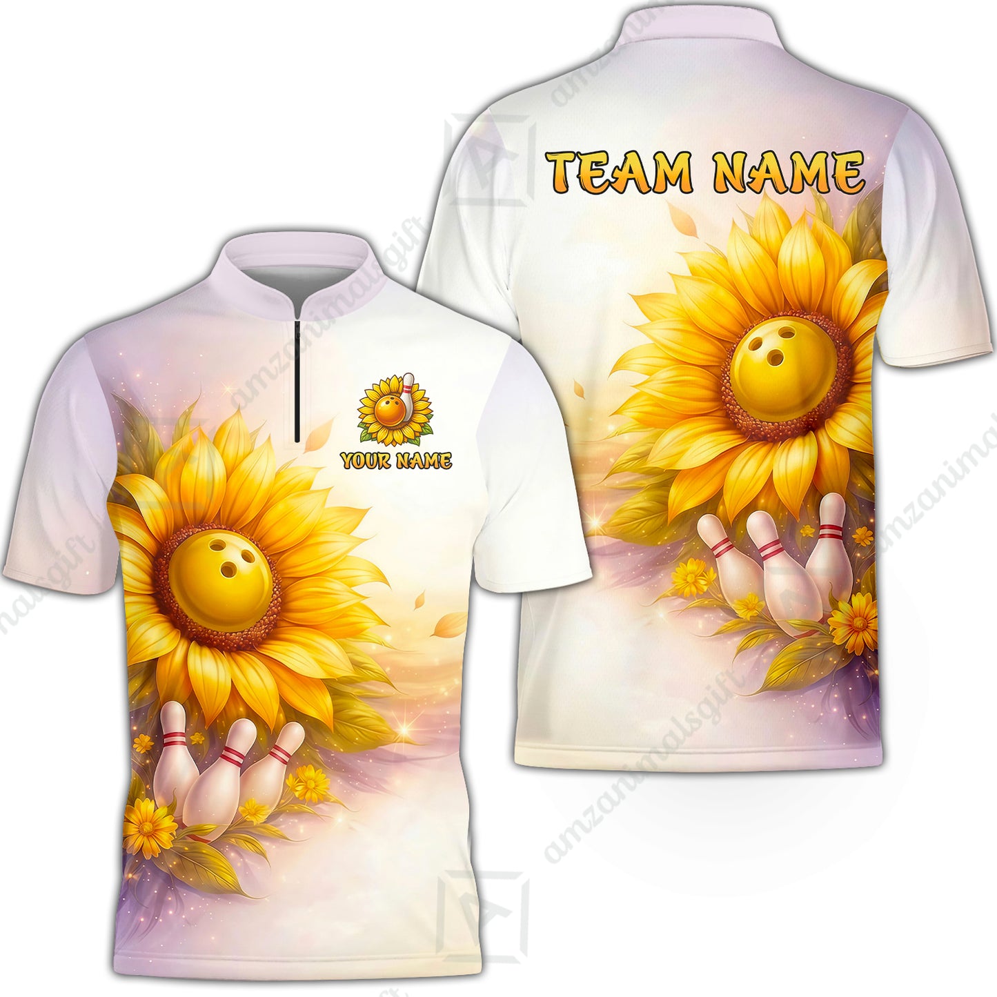 Custom Bowling Polo Shirt, Floral Sunflower Bowling Custom Bowling Polo Team Shirt For Players With Name & Team Name