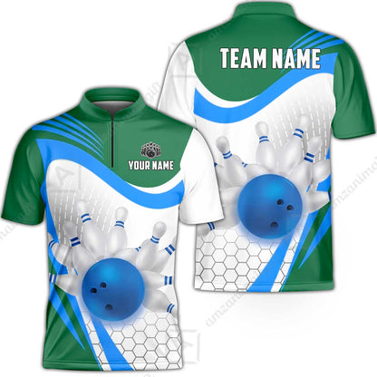 Custom Bowling Jersey Polo Shirt, Geometric Streamline & Fresh Mint, Custom Bowling Jersey Team Shirt For Players With Name & Team Name