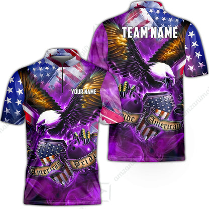Custom Bowling Jersey Polo Shirt, American Pride Eagle, Personalized Name & Team Name