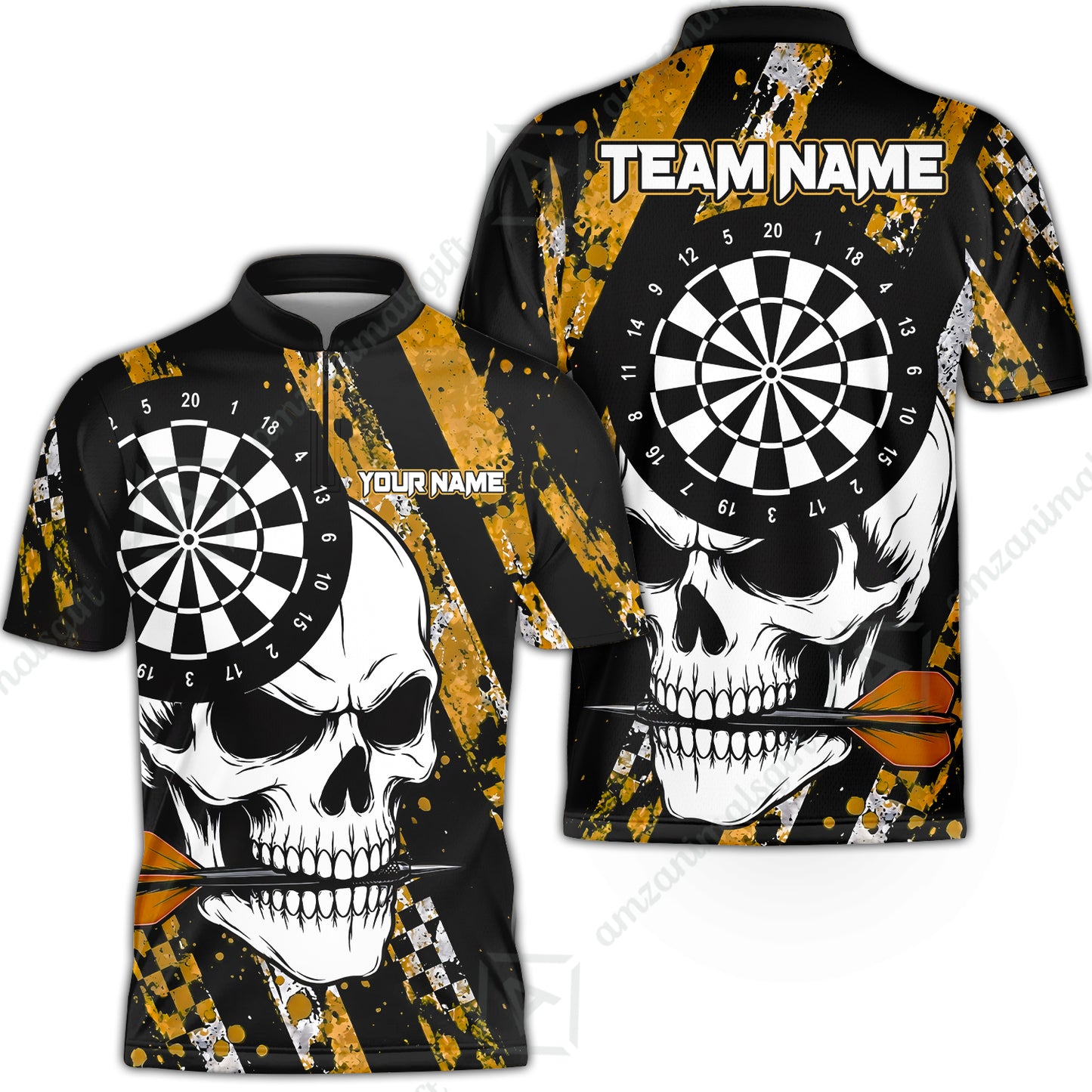 Custom Darts Jersey Polo Shirt, Skull Bites Dart, Custom Dart Jersey Team Shirt For Players With Name & Team Name