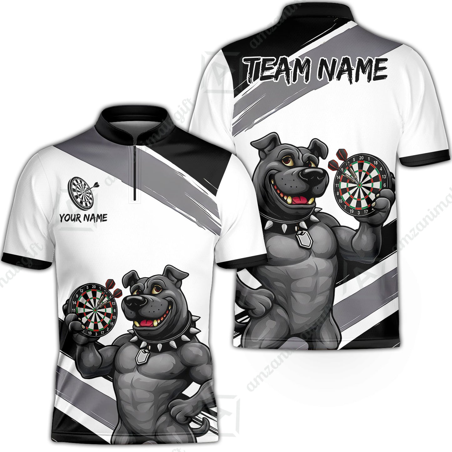 Custom Darts Jersey Polo Shirt, Pitbull Hold Dart Board, Custom Dart Jersey Team Shirt For Players With Name & Team Name