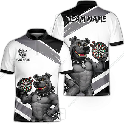 Custom Darts Jersey Polo Shirt, Pitbull Hold Dart Board, Custom Dart Jersey Team Shirt For Players With Name & Team Name
