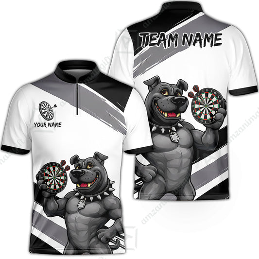 Custom Darts Jersey Polo Shirt, Pitbull Hold Dart Board, Custom Dart Jersey Team Shirt For Players With Name & Team Name