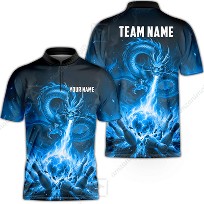 Custom Bowling Jersey Polo Shirt, Asian Dragon's Fire Strike, Custom Bowling Jersey Team Shirt For Players With Name & Team Name