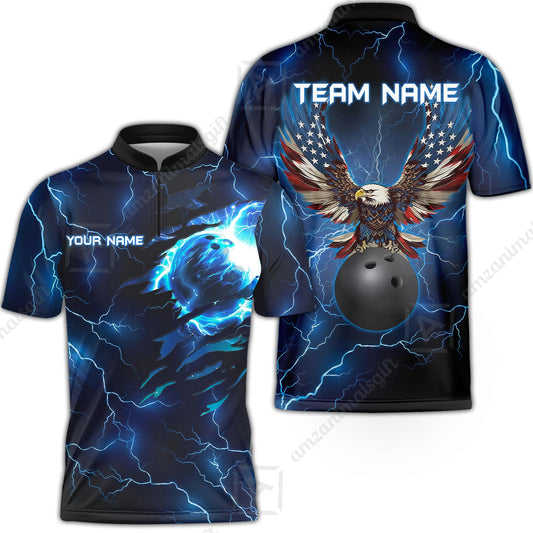 Custom Bowling Jersey Polo Shirt, Patriotic Bald Eagle Bowling, Custom Bowling Jersey Team Shirt For Players With Name & Team Name