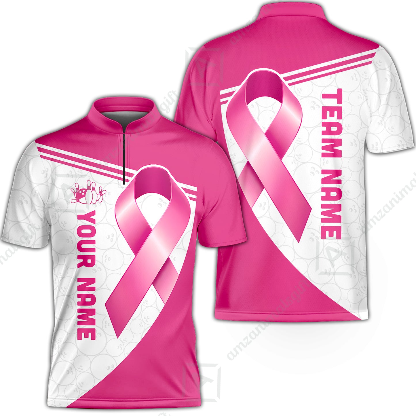 Custom Bowling Jersey Polo Shirt, Bowling Awareness Ribbon, Personalized Name And Team Name
