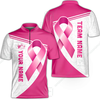 Custom Bowling Jersey Polo Shirt, Bowling Awareness Ribbon, Personalized Name And Team Name