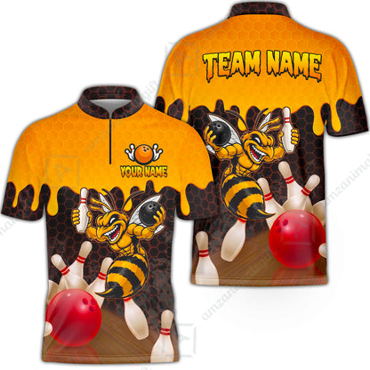 Custom Bowling Jersey Polo Shirt, Aggressive Hornet Honeycomb Drip, Custom Bowling Jersey Team Shirt For Players With Name and Team Name