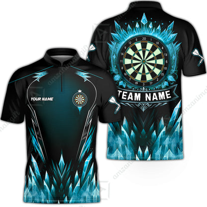 Custom Blue Ice Dartboard Jersey Polo Quarter-Zip Team Shirts, Customized Name Team Name Darts Team Jerseys Uniform