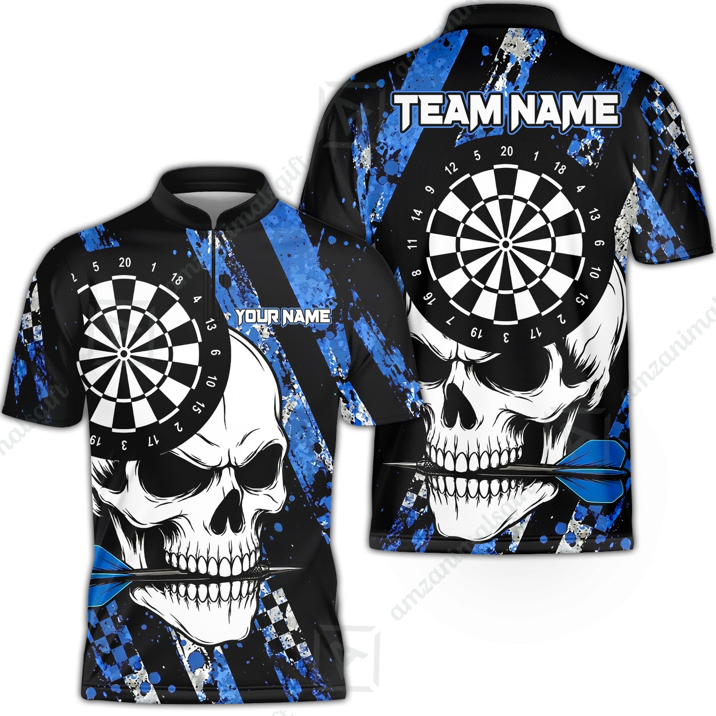 Custom Darts Jersey Polo Shirt, Skull Bites Dart, Custom Dart Jersey Team Shirt For Players With Name & Team Name