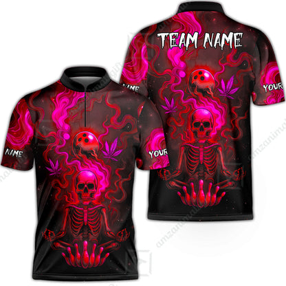 Custom Bowling Team Unisex Polo Shirt, Neon Skull CNB Bowling Custom Shirt Featuring Personalized Name and Team Name