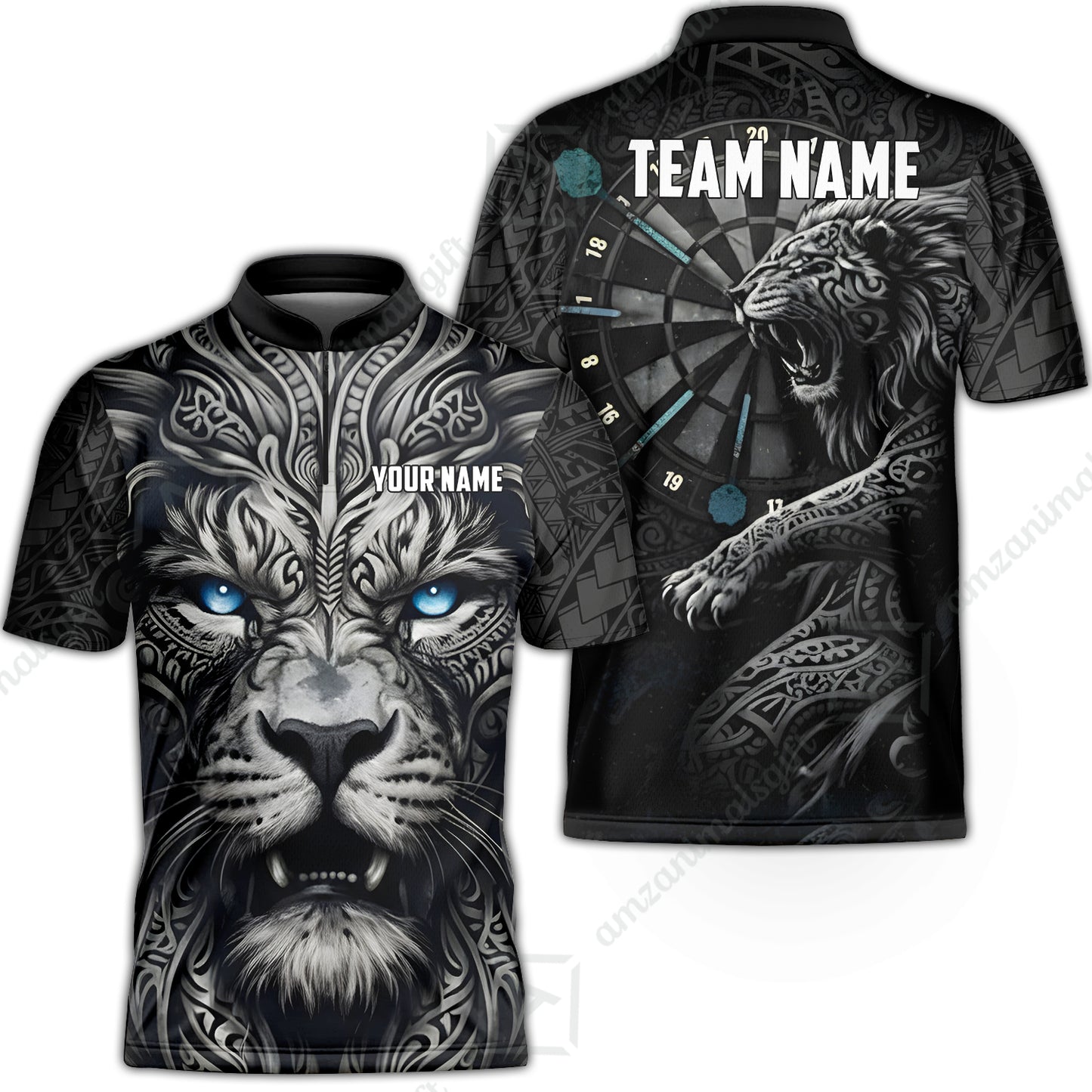 Custom Darts Team Jersey, Personalized Lion Darts Tribal Polo Shirt For Players With Name & Team Name