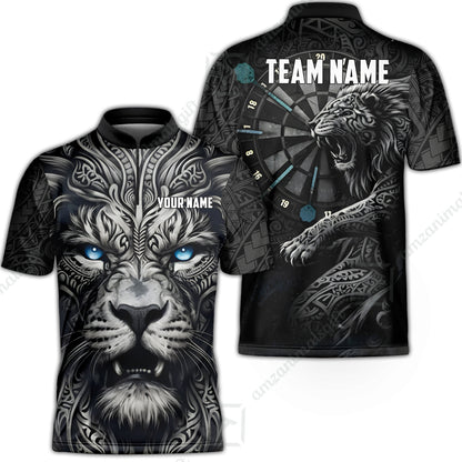 Custom Darts Team Jersey, Personalized Lion Darts Tribal Polo Shirt For Players With Name & Team Name