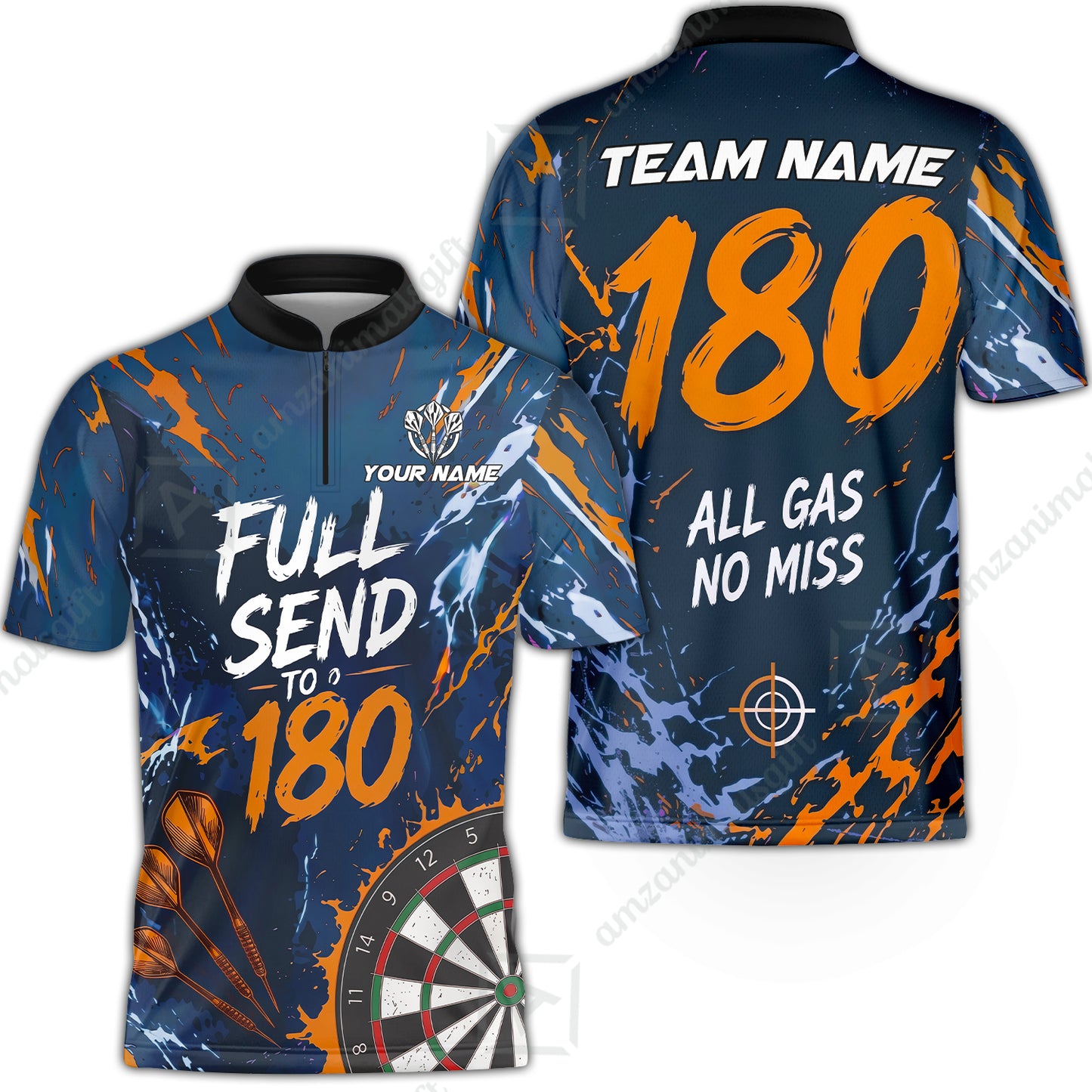 Customized Darts Team Jersey, Full Send To 180, All Gas No Miss, Personalized Polo Shirt For Players With Name & Team Name