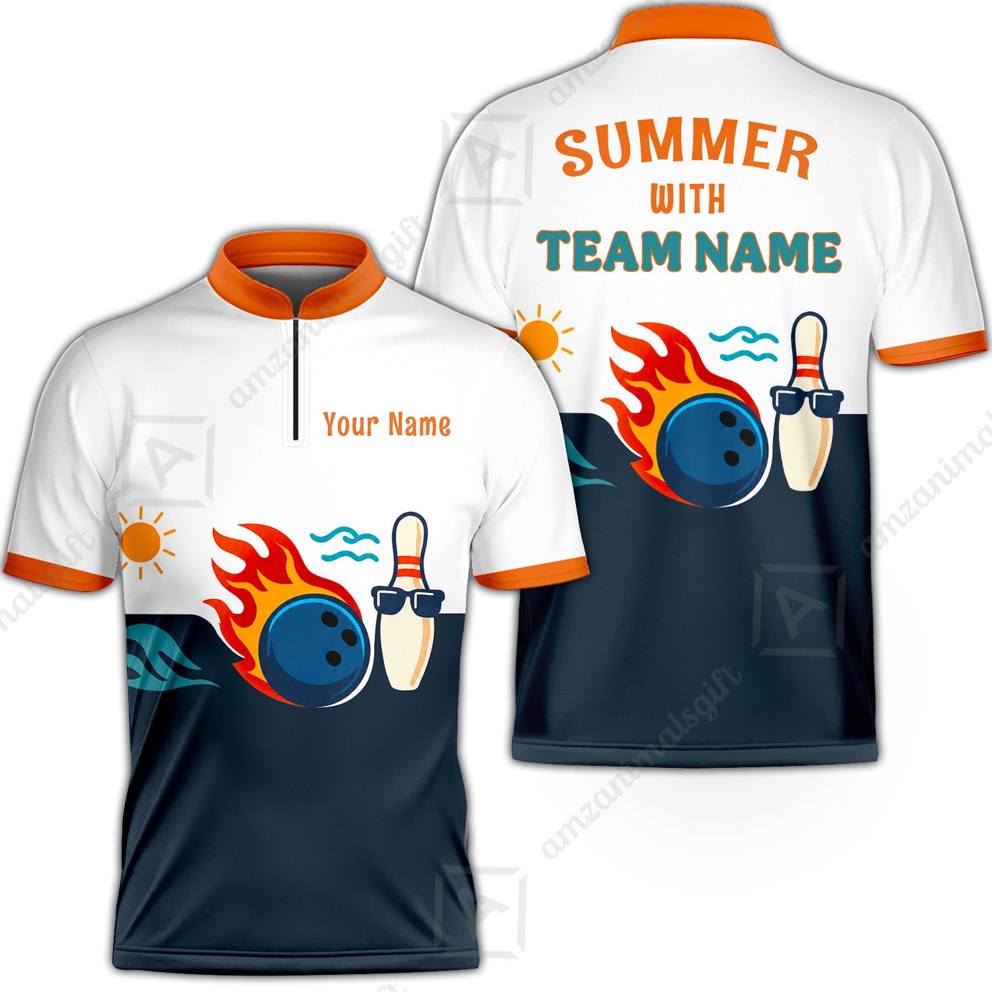 Custom Bowling Jersey Polo Shirt, Summer With The Fire, Custom Bowling Jersey Team Shirt For Players With Name and Team Name