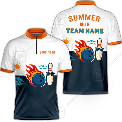 Custom Bowling Jersey Polo Shirt, Summer With The Fire, Custom Bowling Jersey Team Shirt For Players With Name and Team Name