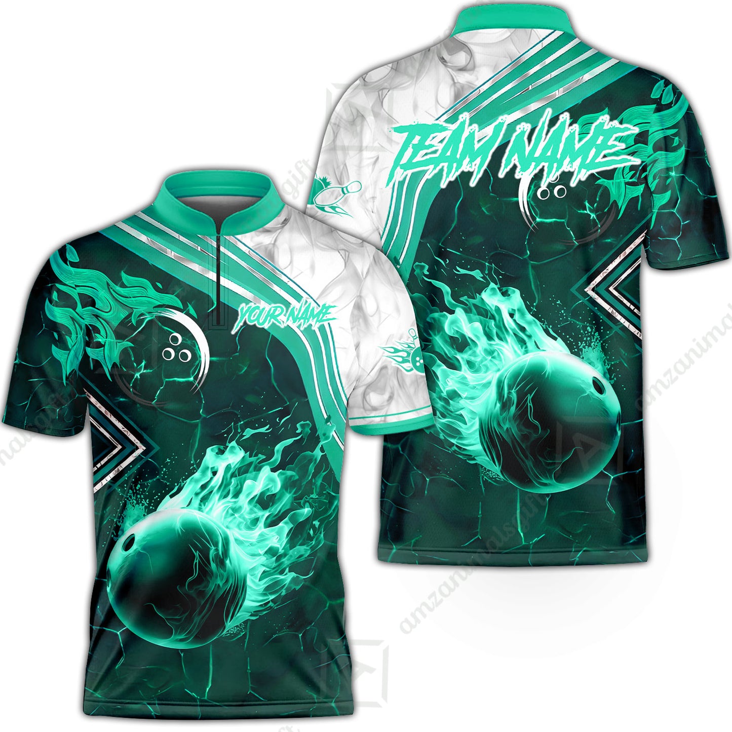 Customized Bowling Unisex Polo Shirt, Fire & Smoke Bowling Ball, Bowling Uniform - Personalized Name And Team Name