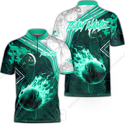 Customized Bowling Unisex Polo Shirt, Fire & Smoke Bowling Ball, Bowling Uniform - Personalized Name And Team Name