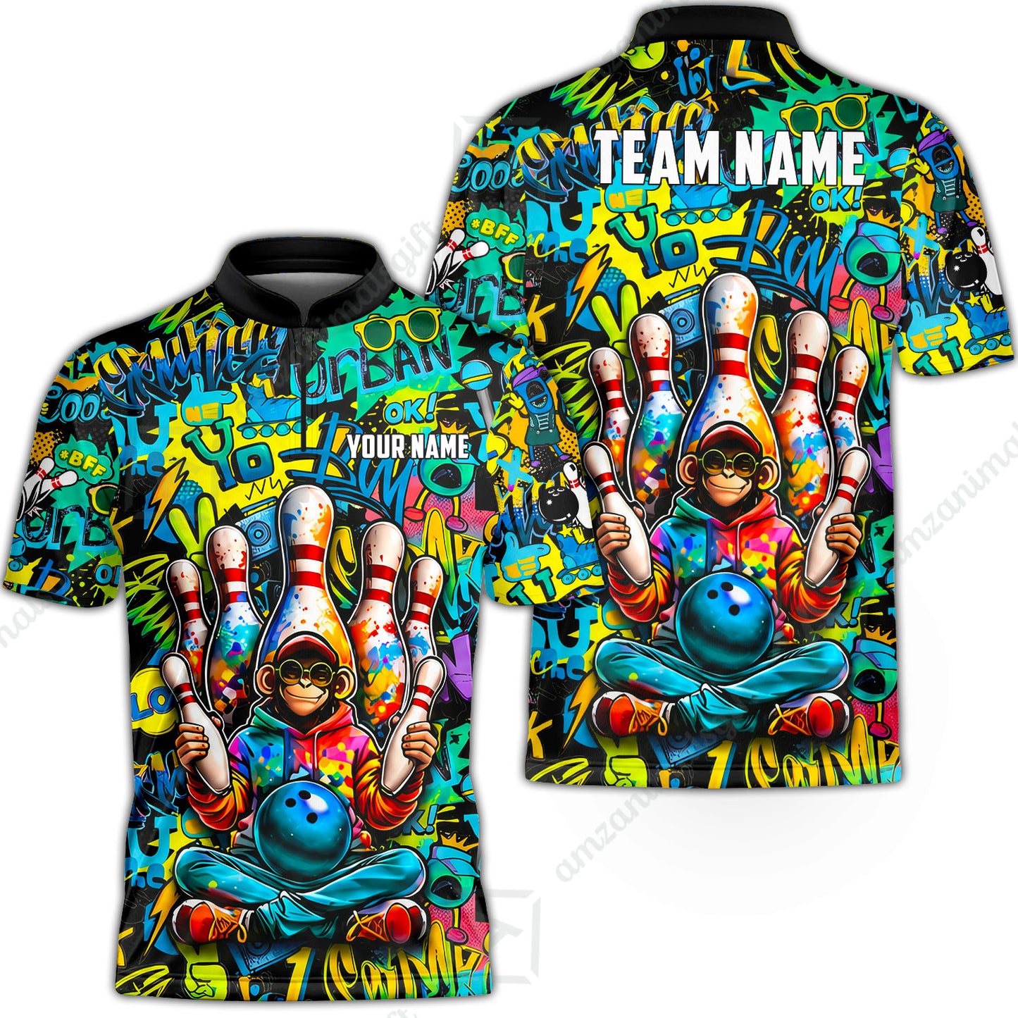 Custom Bowling Jersey Polo Shirt, Master Monkey Juggling, Custom Bowling Jersey Team Shirt For Players With Name & Team Name