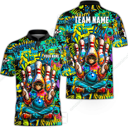 Custom Bowling Jersey Polo Shirt, Master Monkey Juggling, Custom Bowling Jersey Team Shirt For Players With Name & Team Name