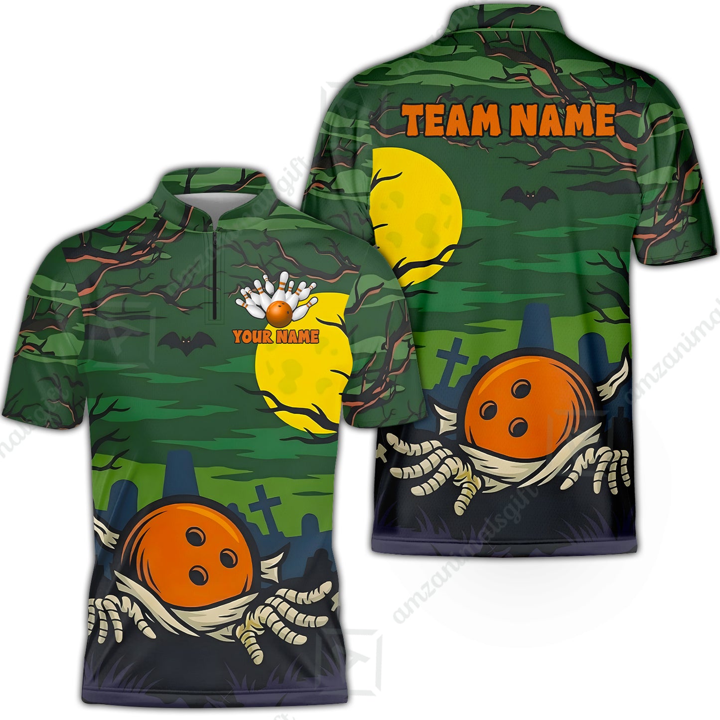 Customized Bowling Shirt, Bowling Halloween Mummy, Personalized Polo Shirt For Players With Name & Team Name